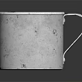 Silver Metal Cup With Handle Showing Scratches And Rust Spots On Reflective Dark Surface