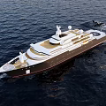 Luxury Modern Yacht Sailing On Open Sea With Spacious Deck And Platform