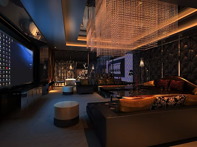 Luxurious KTV Interior Design With Large Screen Sofa And Crystal Chandelier 3d model