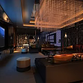 Luxurious KTV Interior Design With Large Screen Sofa And Crystal Chandelier