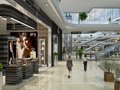 Modern Luxury Shopping Mall Interior With High End Fashion And Beauty Brand Retail Stores 3d model