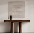 Minimalist Modern Wooden Console Table With Decorative Items And Wall Artwork 3d model