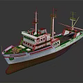 Detailed Wooden Ship With Red Bottom White Upper Structure Green Deck And Masts