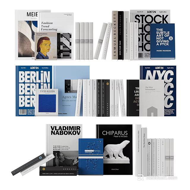 Stylish Books And Magazines Collection With Art Design City Themes And Colorful Covers 3d model 