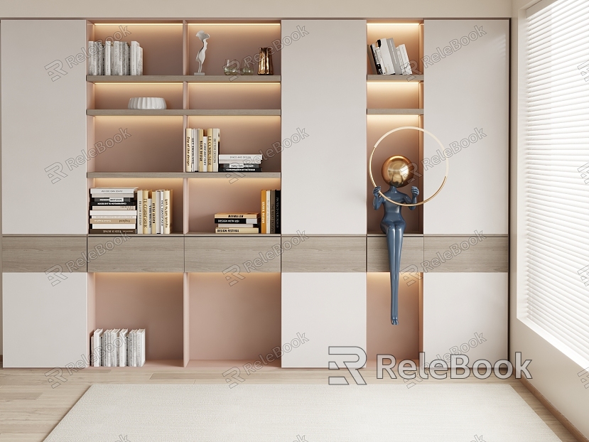 Modern Bookcase Cream Decorative Cabinet model