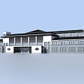 Modern Symmetrical Building With White Exterior Black Roof Clean Lines And Large Windows