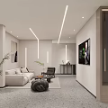 Modern Entertainment Space With Black Red Pool Tables Wall Posters Illuminated Sign And Gray Carpet