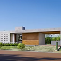 Modern Detached Villa Exterior Design With Gray Concrete Walls Wooden Door Lawn And Stone Path