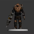 Mechanical Sci Fi Character With Glowing Yellow Eyes Armor And Drill Weapon On Circular Base 3d model