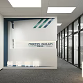 Modern Conference Room With Long Table Blue Chairs Large Screen And Floor to Ceiling Windows