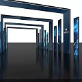 Futuristic Corridor With Dark Door Frames Blue Lighting And Inscribed Text 3d model