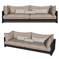 Modern Beige Fabric Two Seater Sofa With Soft Cushions And Dark Frame 3d model