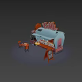 Pink And Blue Candy Food Truck With Sign Various Candies Tables Chairs And Chalkboard Menu