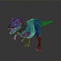 3D Blue Green Dinosaur Model With Open Mouth And Sharp Teeth Standing Pose