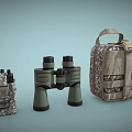 Weapons Related Military Gear With Camouflage Radio Binoculars And Tactical Pouch