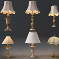 Classic Design Table Lamps With Golden Bases And Various White Lampshades