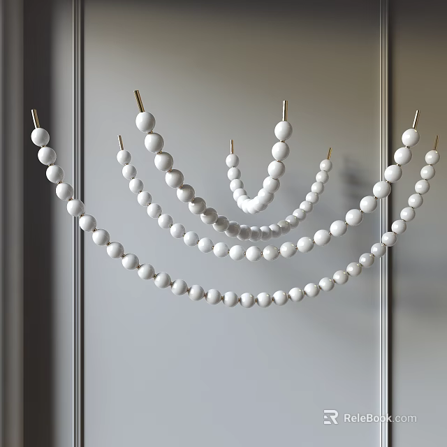 Modern White Bead Curved Chandelier Hanging In Minimalist Interior Design 3d model 