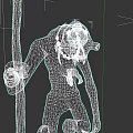 Game and Movie Monster Character With Red Glowing Eyes Helmet Device And Wooden Staff