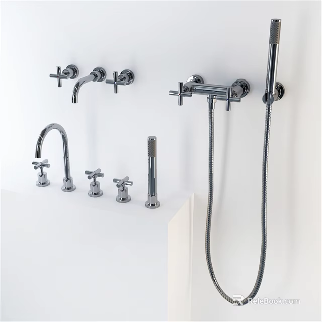 Modern Chrome Bathroom Faucets Wall Mounted Countertop And Shower Designs 3d model 