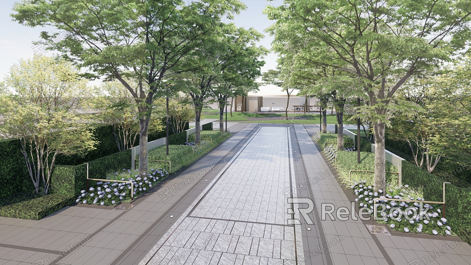 Modern Garden Landscape Symmetrical Landscape Ritual Landscape Landscape Corridor Garden Road Flowers and Plants Combination model