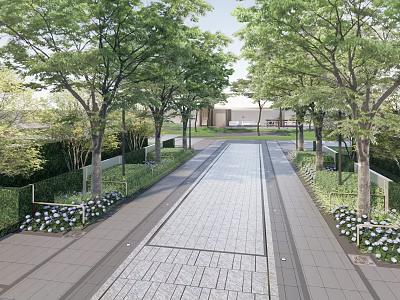 Modern Outdoor Pergola With Trees Stone Pathway And Lush Greenery Design 3d model