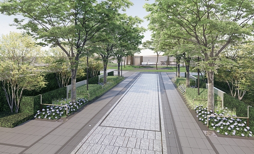 Modern Garden Landscape Symmetrical Landscape Ritual Landscape Corridor Garden Road Flowers and Plants Combination 3d model