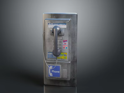 Vintage Public Payphone Communication Device With Metal Case Handset Keypad And Stickers 3d model
