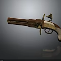 Antique Revolver With Wooden Grip And Ornate Metal Decorative Engravings On
