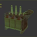 Rusted Industrial Transformer With Three Vertical Coils And Radiator Fins
