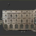 Detailed Multi Story Brick Building Model with Decorative Windows and Flying Bird on Roof