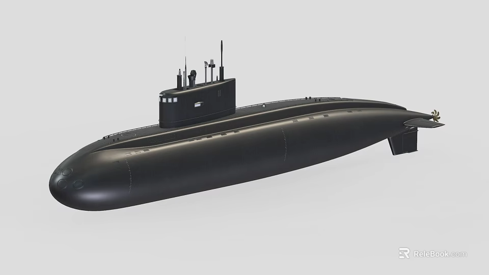Black Naval Submarine With Streamlined Hull Design And Conning Tower Equipment 3d model 