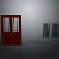Classic Wooden Double Door With Glass Panels And Metal Handles Design