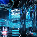 Modern Tech Inspired KTV Interior With Blue Neon Lights And Robot Decor