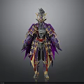 Armored Warrior with Purple Gold Red Spiked Armor and Flowing Cloak