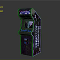 Vintage Purple Arcade Machine With Starfighter Midnight Neon Lights And Game Screen