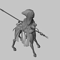 Game Movie Character In White Outfit Yellow Cape Black White Stripes And Spear Design