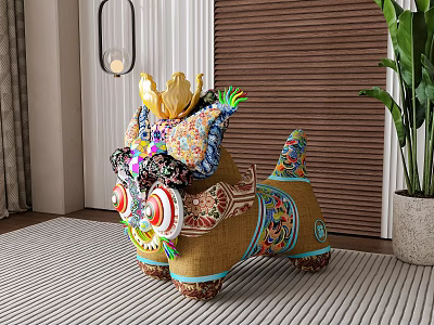 Colorful Traditional Lion Figurine With Ornate Embroidery And Vibrant Patterns 3d model
