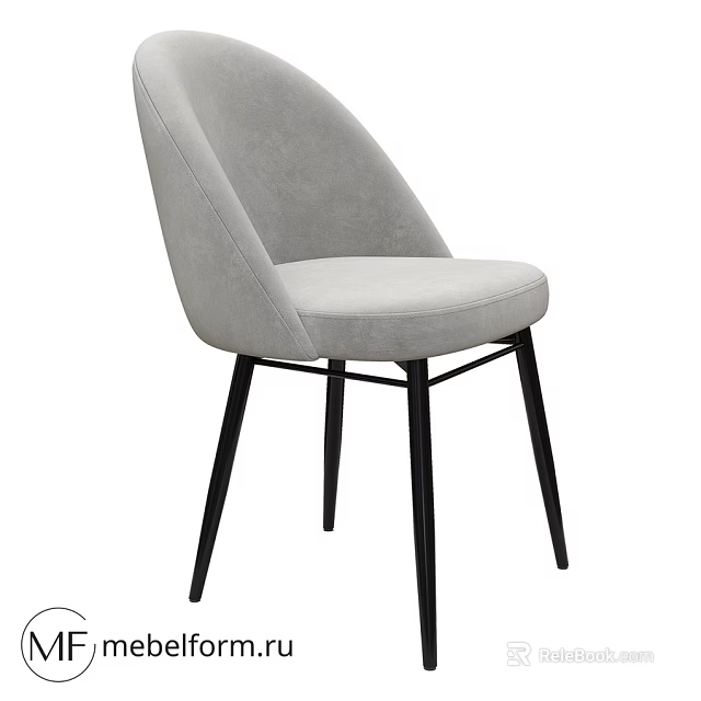 Light Gray Upholstered Single Chair With Modern Design And Black Metal Legs 3d model 