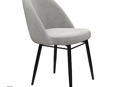 Light Gray Upholstered Single Chair With Modern Design And Black Metal Legs 3d model