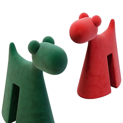 Playful Abstract Green And Red Toy Dolls With Round Heads And Body Cutout Designs 3d model