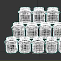 Strawberry Jam Filled Glass Jars Stacked in Pyramid Shape on White Background