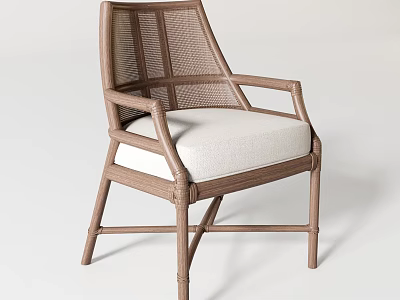 Modern Rattan Leisure Chair With Wooden Frame And Light Colored Cushion 3d model