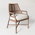 Modern Rattan Leisure Chair With Wooden Frame And Light Colored Cushion
