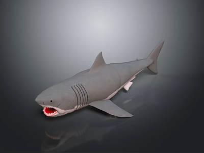 Realistic Gray Shark With Open Mouth Showing Red Teeth On Dark Display Surface 3d model