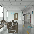Modern Hospital Outpatient Clinic Waiting Area With Seating Signage And Corridor