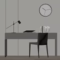 Modern Minimalist Desk With White Chair Lamp Books Tablet And Wall Clock