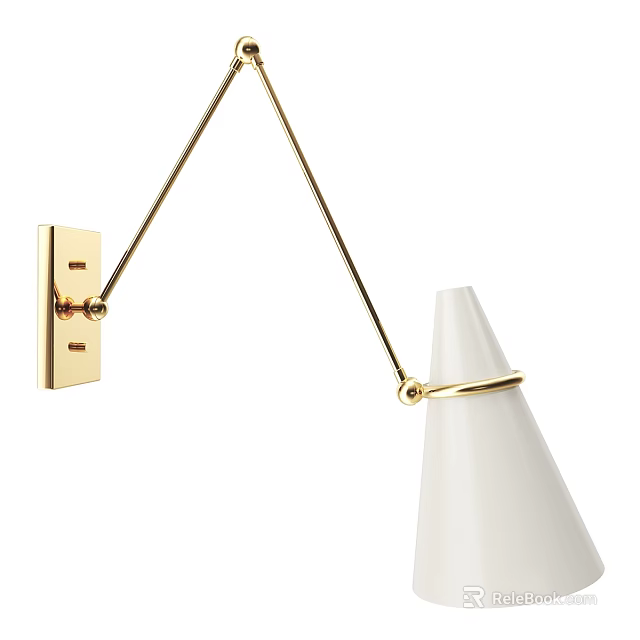 Modern Minimalist Wall Sconce with Adjustable Brass Arm and White Cone Shade 3d model 