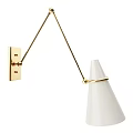 Modern Minimalist Wall Sconce with Adjustable Brass Arm and White Cone Shade