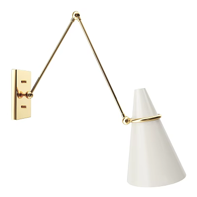 Modern Minimalist Wall Sconce with Adjustable Brass Arm and White Cone Shade 3d model