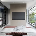 Modern Bedroom Interior Design With Large Bed Floor to Ceiling Windows and Wardrobe